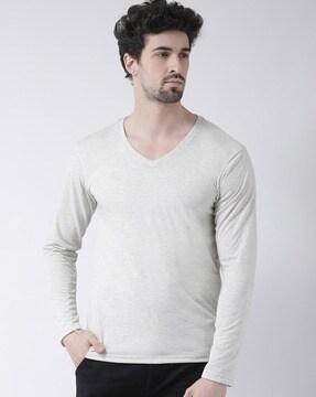 heathered v-neck full sleeves t-shirt