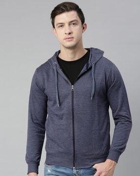 heathered zip-front hooded sweatshirt