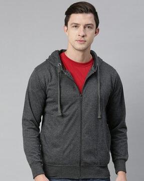 heathered zip-front hooded sweatshirt