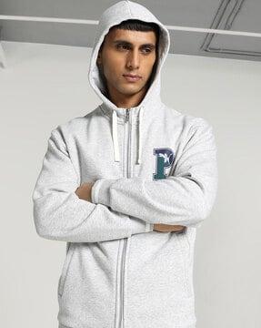 heathered zip-front hoodie with slip pockets