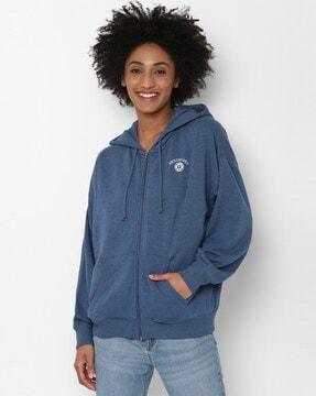 heathered zip-front hoodie with split kangaroo pocket