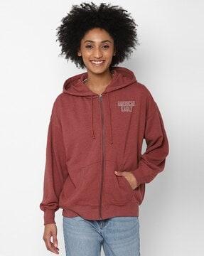 heathered zip-front hoodie with split kangaroo pocket