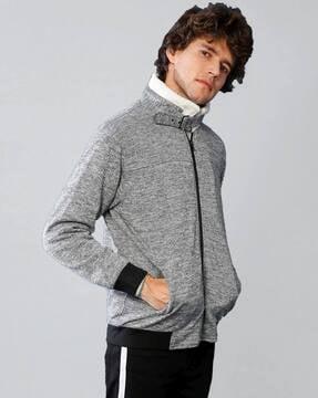 heathered zip-front jacket with insert pockets