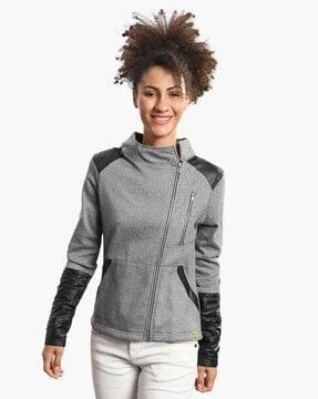 heathered zip-front jacket with split pockets