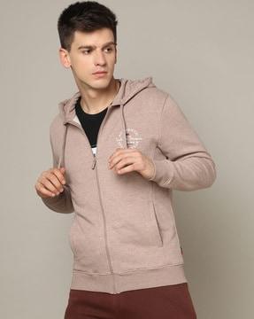 heathered zip-front regular fit hoodie