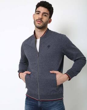 heathered zip-front sweatshirt with insert pockets