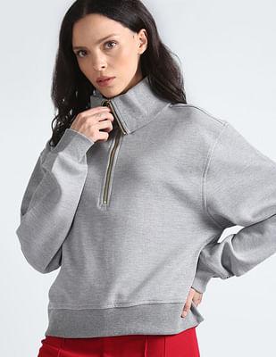 heathered zipper relaxed sweater