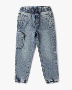 heavily washed denim jogger jeans with bag pocket