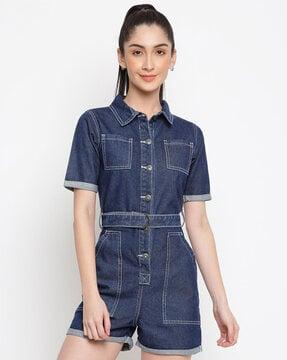 heavily washed playsuit with patch pockets