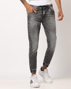 heavily washed skinny fit joggers