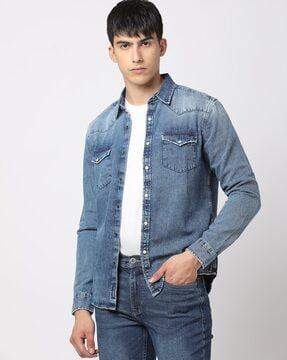 heavily washed slim fit shirt