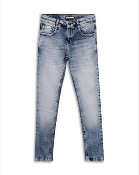 heavily washed straight jeans