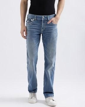 heavily washed straight jeans