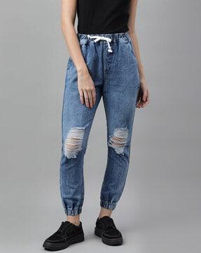 heavily-distressed joggers with elasticated drawstring waist