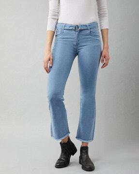 heavily washed bootcut jeans