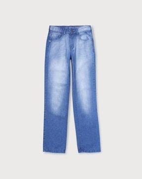 heavily washed denim jeans