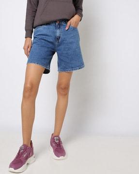 heavily washed denim shorts with insert pockets