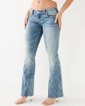 heavily washed flared jeans