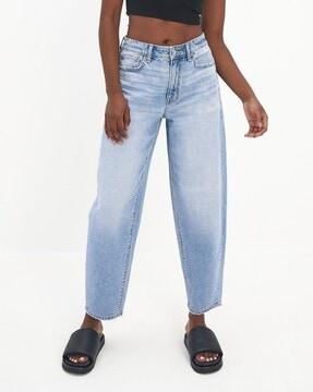 heavily washed high-rise jeans