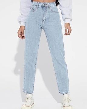 heavily washed high-rise relaxed fit jeans