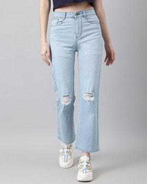 heavily washed high-rise relaxed jeans