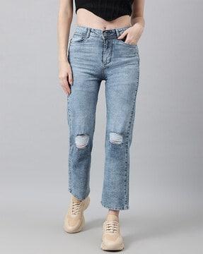 heavily washed high-rise relaxed jeans