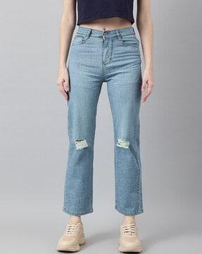 heavily washed high-rise relaxed jeans