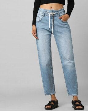 heavily washed high-rise straight fit jeans