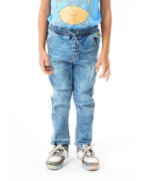 heavily washed jeans with drawstring waist