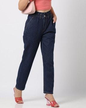 heavily washed loose fit jeans