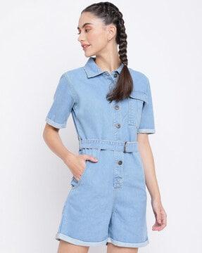 heavily washed playsuit with patch pocket