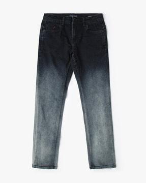 heavily washed regular fit jeans