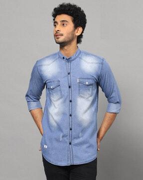 heavily washed shirt with flap pockets