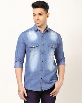 heavily washed shirt with flap pockets