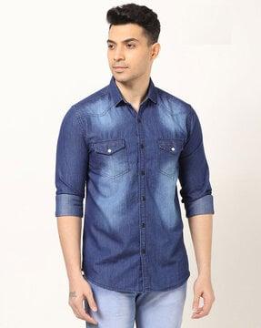 heavily washed shirt with flap pockets