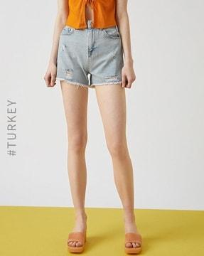 heavily washed shorts with distressing