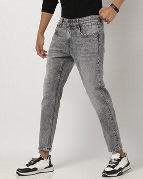 heavily washed skinny fit ankle length jeans