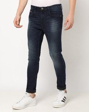 heavily washed skinny fit jeans