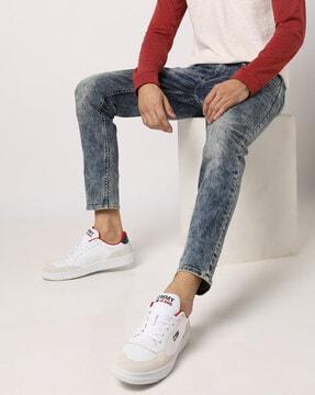 heavily washed slim fit jeans