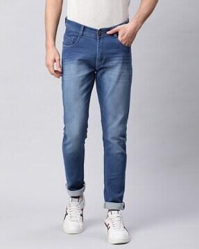 heavily washed slim fit jeans