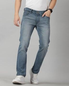 heavily washed slim fit jeans