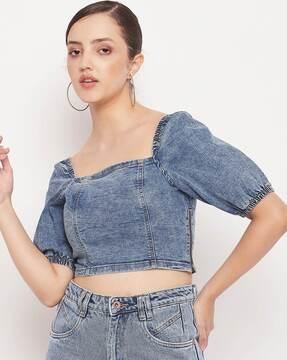 heavily washed square-neck crop top