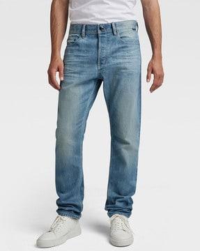 heavily washed straight fit jeans