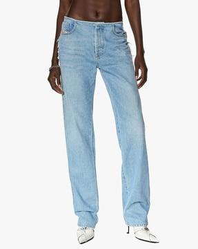 heavily washed straight fit jeans