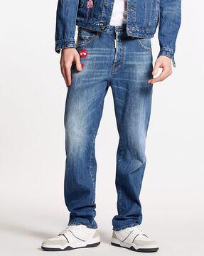 heavily washed straight fit jeans