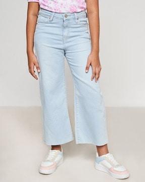 heavily washed wide leg jeans