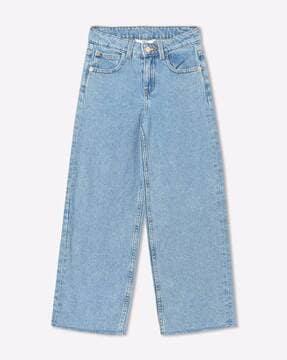 heavily washed wide-leg jeans