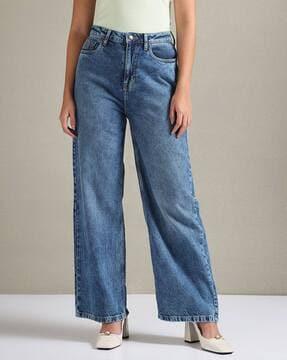 heavily washed wide-leg jeans