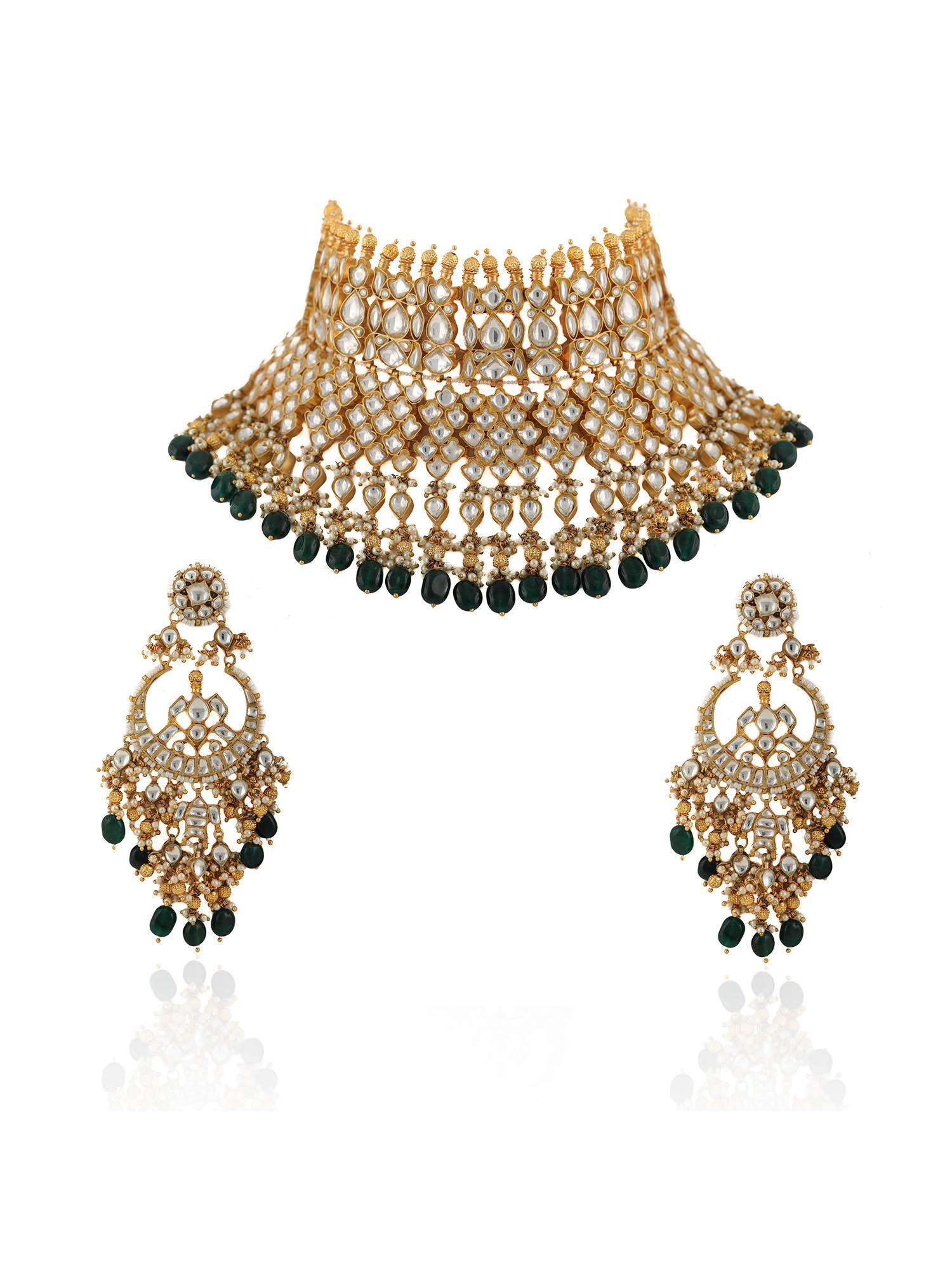 heavy bridal necklace with upper golden balls (set of 2)