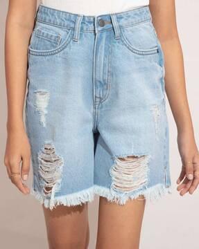 heavy distress denim shorts